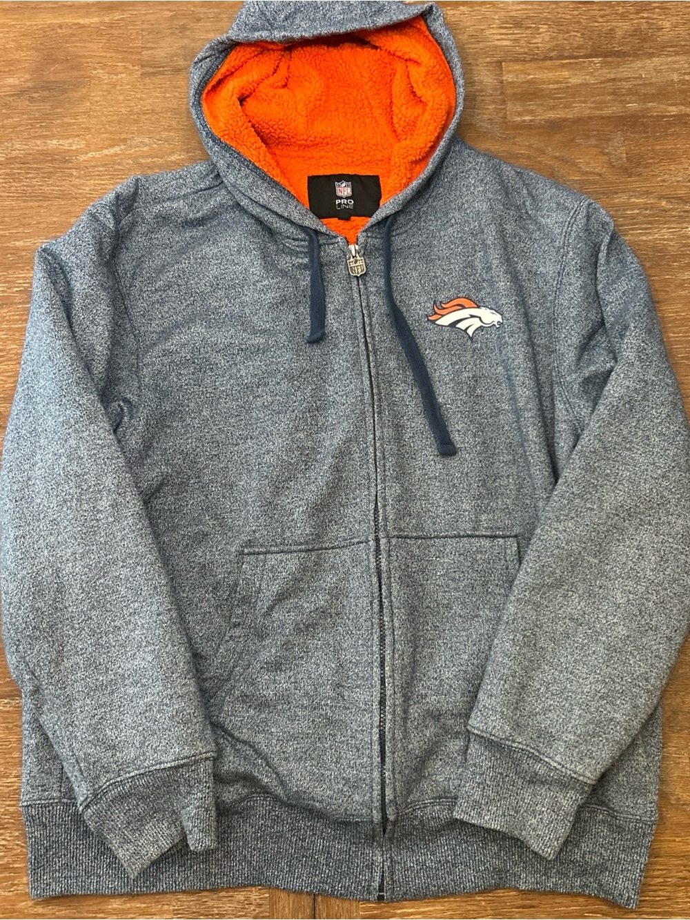 NFL Pro Line Denver Broncos Sweatshirt Men's XL Gray Orange Zip Hoodie